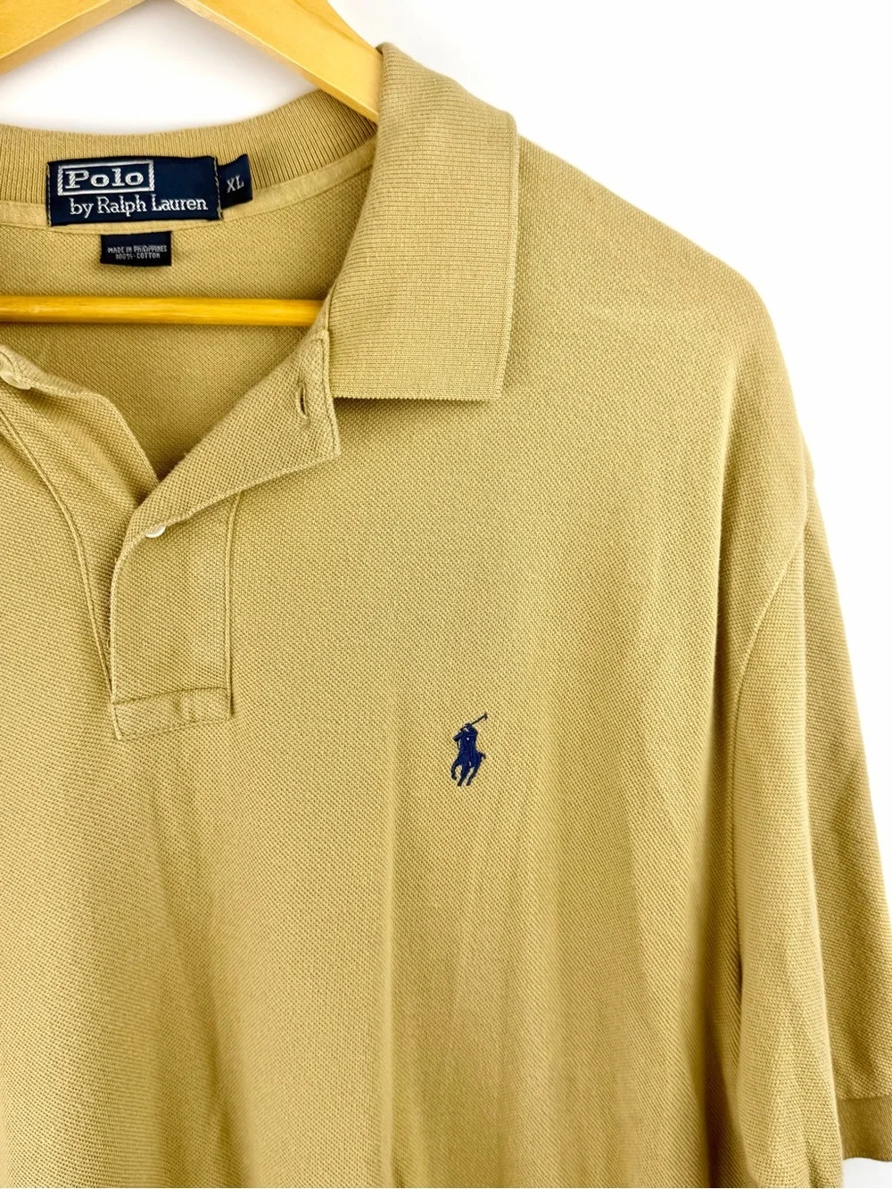 Polo Ralph Lauren Yellow Pique Polo Shirt Size XL Navy Pony Logo 100% Cotton